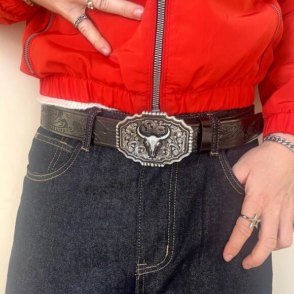 y2k black american western cowboy bull design belt - Picture 4 of 8